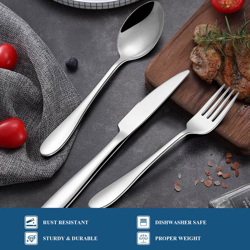 Wildone 60-Piece Silverware Set, Wildone Stainless Steel Flatware Set Service for 12, Tableware Cutlery Set for Home Kitchen Hotel Restaurant, Mirror Polished, Dishwasher Safe - Image 4